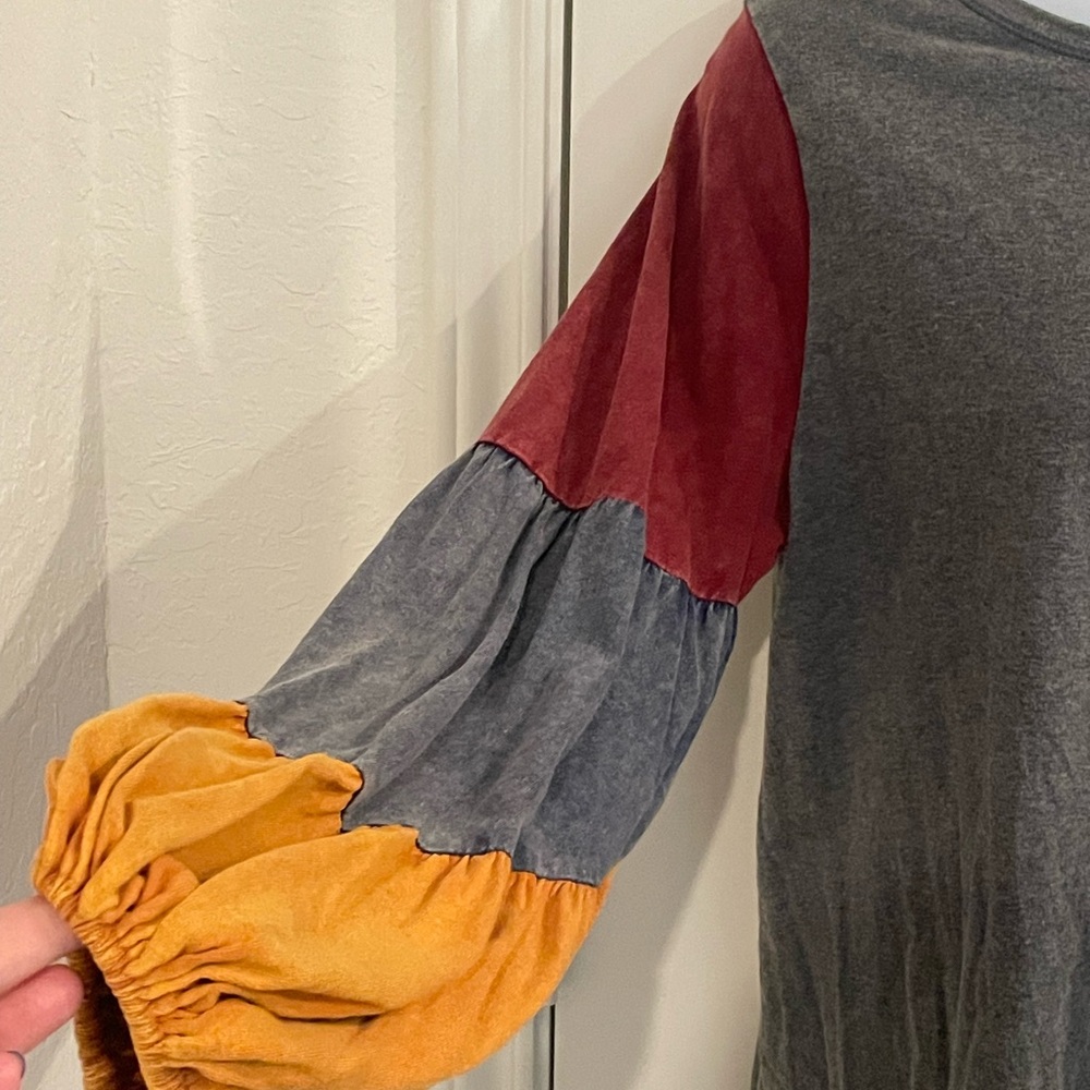 Oddy Color Block Pullover Balloon Sleeve Top Size L - Picture 3 of 10